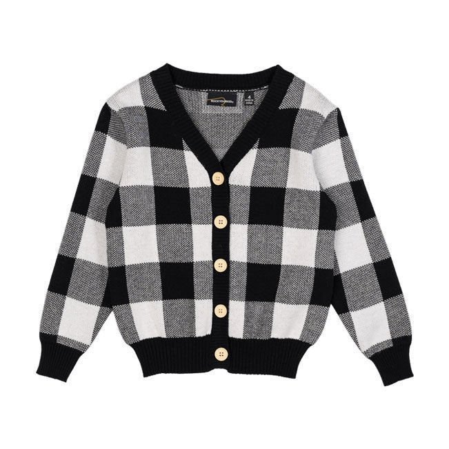 Rock Your Baby Black Checkered Knit Cardigan