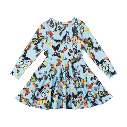Rock Your Baby Multi Blue Butterflies Waisted Dress