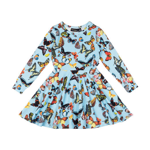 Rock Your Baby Multi Blue Butterflies Waisted Dress
