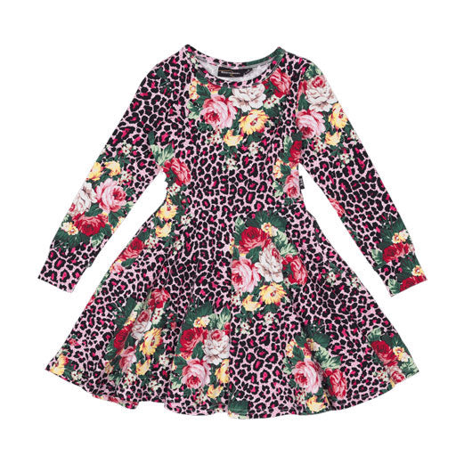 Rock Your Baby Floral Pink Leopard Floral Waisted Dress