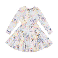 Rock Your Baby Multi Sorbet Unicorn Long Sleeve Waisted Dress