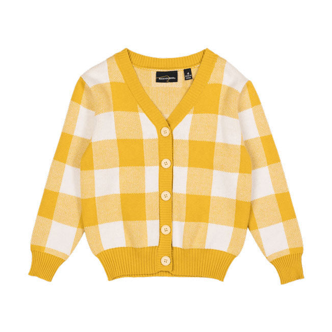 Rock Your Baby Mustard Checkered Knit Cardigan