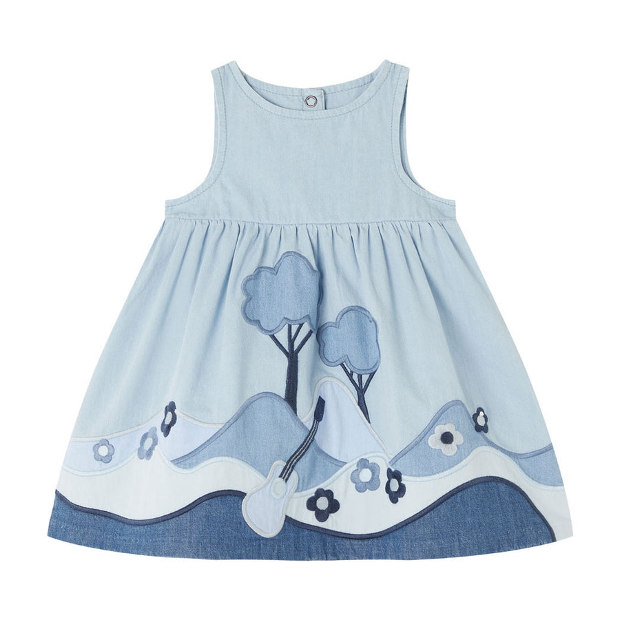 Stella McCartney Blue Landscape Patch Chambray Baby Dress