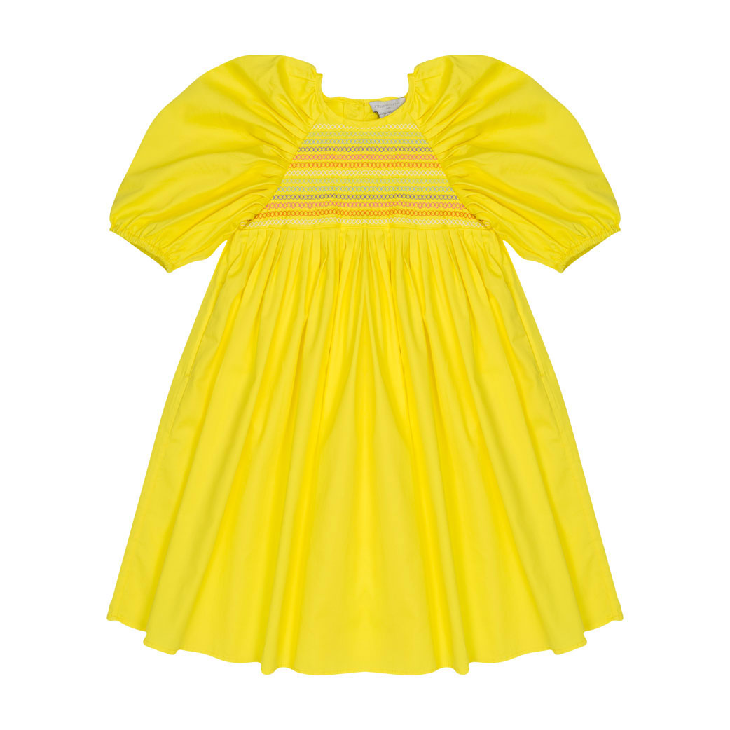 Stella McCartney Yellow Cotton Satin Puff Sleeves Dress