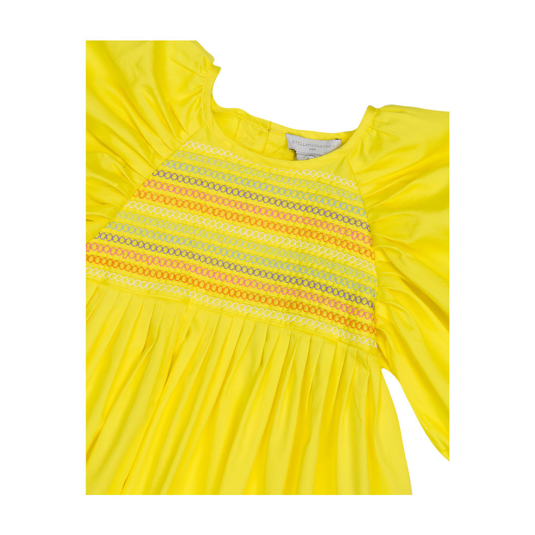 Stella McCartney Yellow Cotton Satin Puff Sleeves Dress
