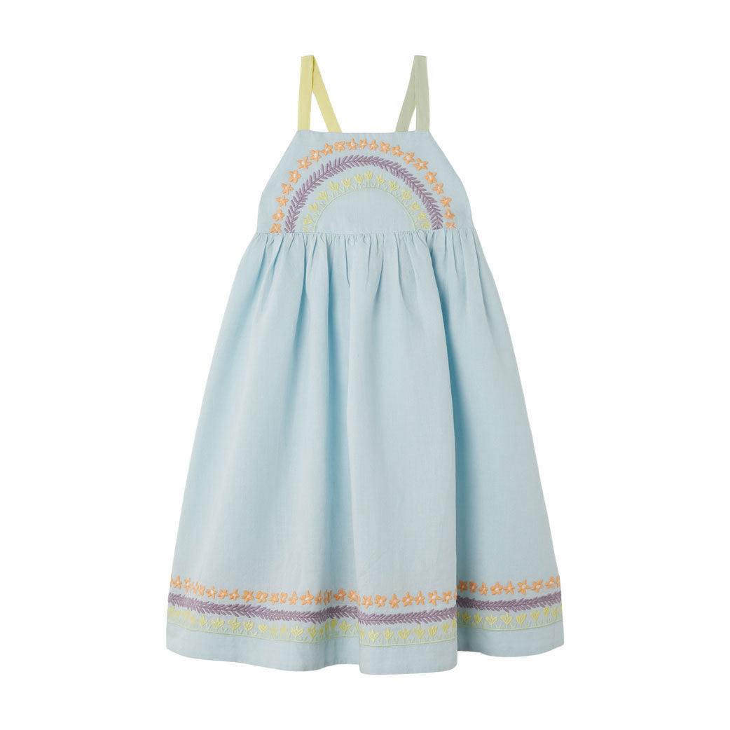 Stella McCartney Light Blue Linen Flower Line Embroidery Dress