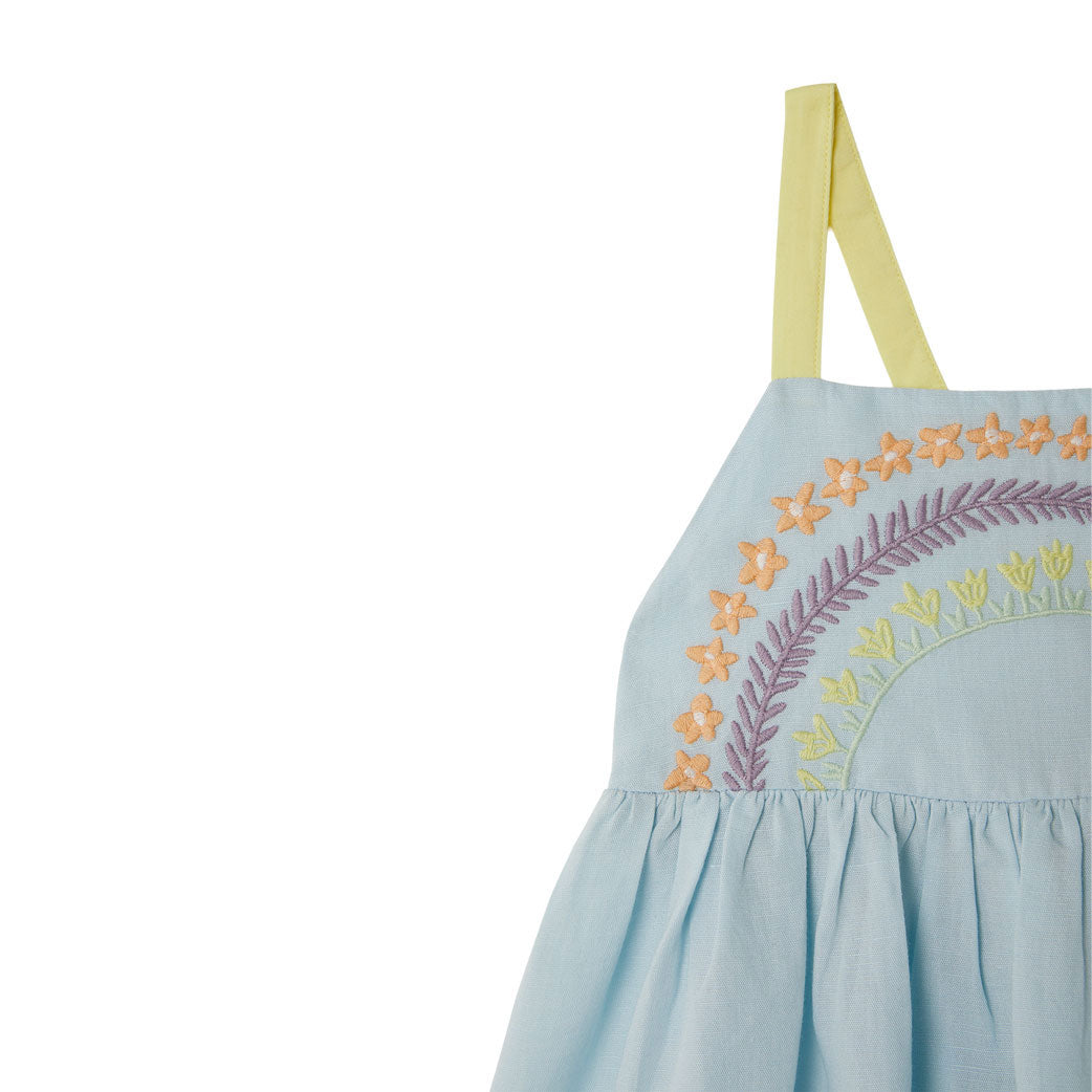 Stella McCartney Light Blue Linen Flower Line Embroidery Dress
