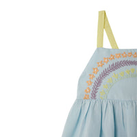 Stella McCartney Light Blue Linen Flower Line Embroidery Dress