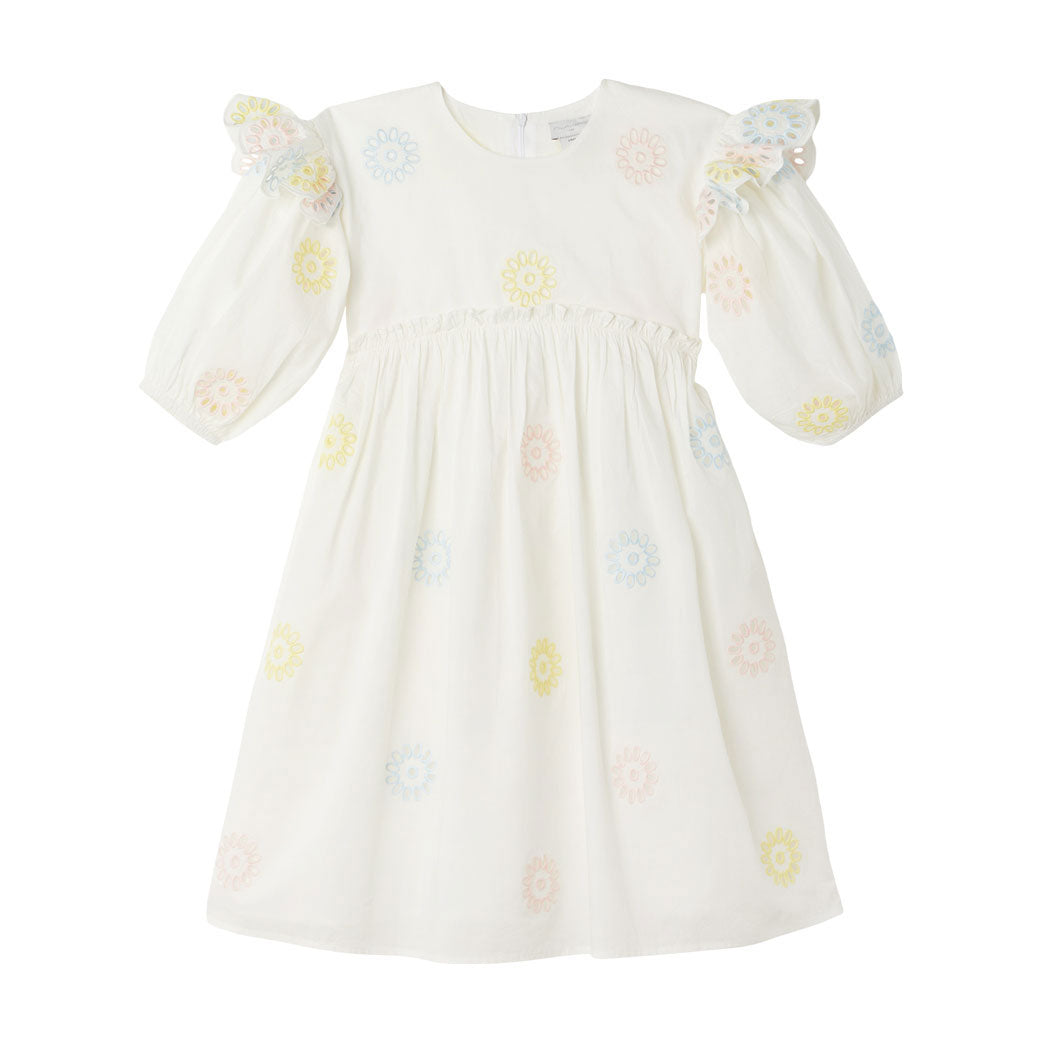 Stella McCartney White Multicolor Flowers Embroidery Puff Sleeves Dress