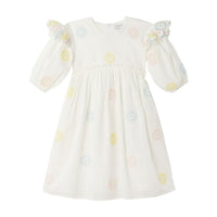 Stella McCartney White Multicolor Flowers Embroidery Puff Sleeves Dress