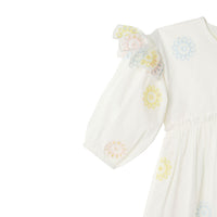 Stella McCartney White Multicolor Flowers Embroidery Puff Sleeves Dress