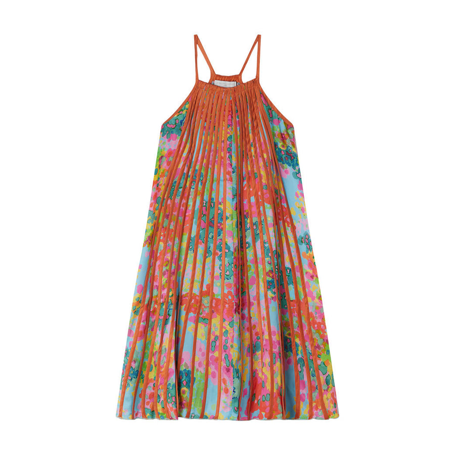 Stella McCartney Blue Painted Floral Cupro Dress