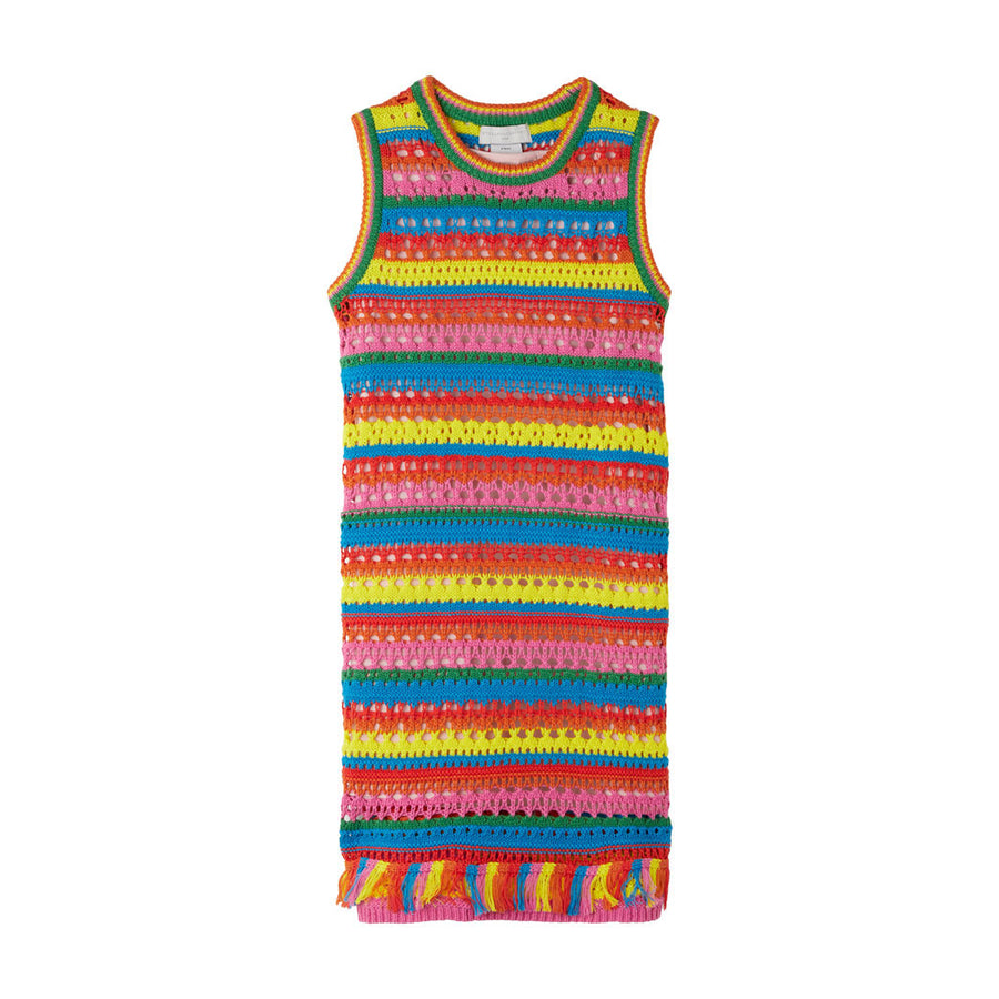Stella McCartney Red Rainbow Striped Crochet Knit Dress
