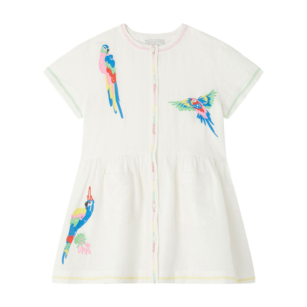 Stella McCartney White Linen Parrots Embroidery Dress