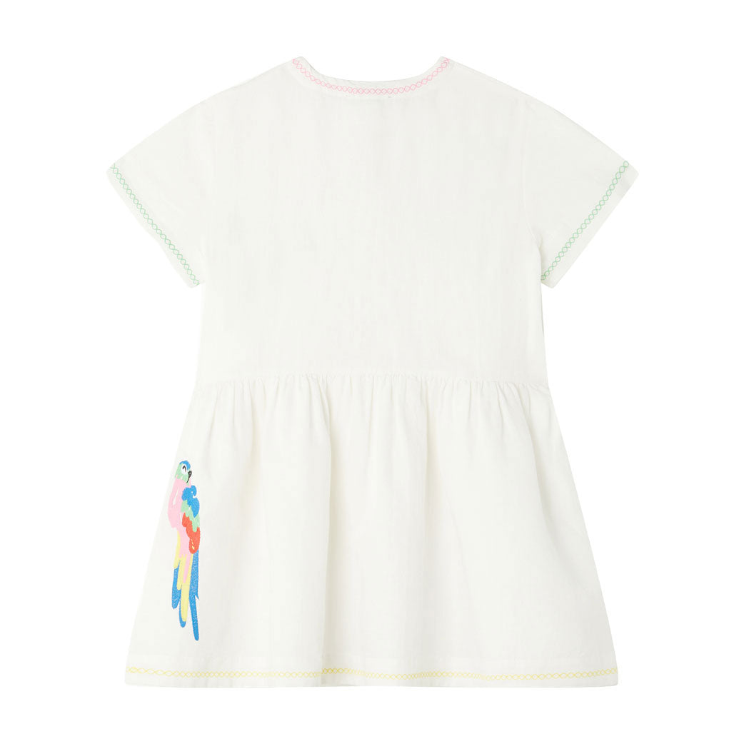 Stella McCartney White Linen Parrots Embroidery Dress
