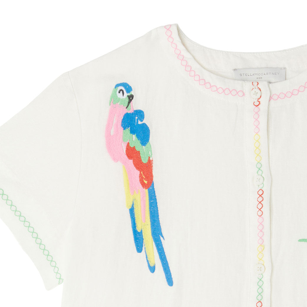 Stella McCartney White Linen Parrots Embroidery Dress