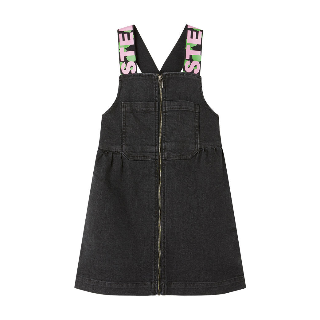 Stella McCartney Black Denim Logo Tape Dungaree Dress