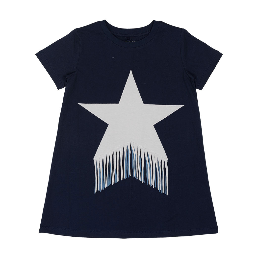 Stella McCartney Navy Ss Jersey Star Patch And Fringes Dress