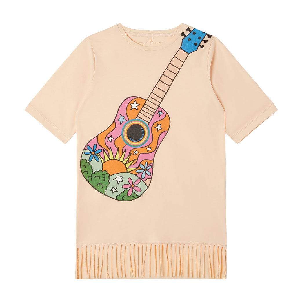 Stella McCartney Peach Ss Hippy Guitar Print And Fringes Dress