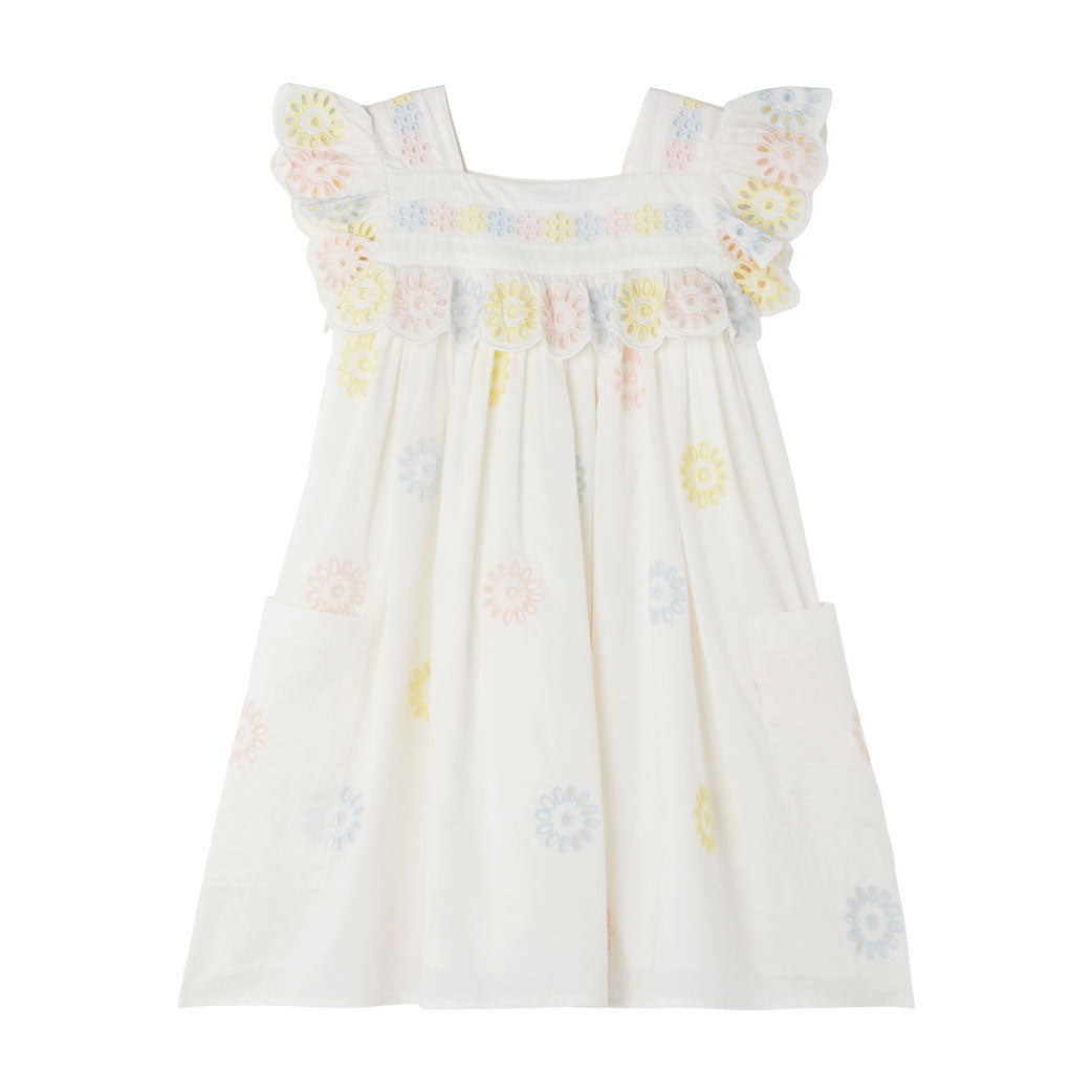 Stella McCartney White Sleeveless Multicolor Flowers Embro Dress