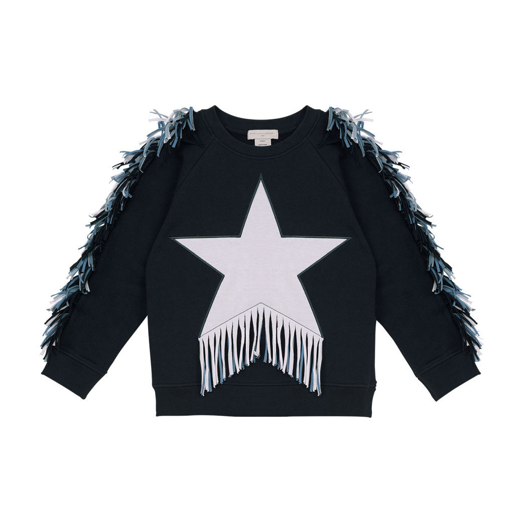Stella McCartney Navy Star Patch And Fringes Sweatshirt