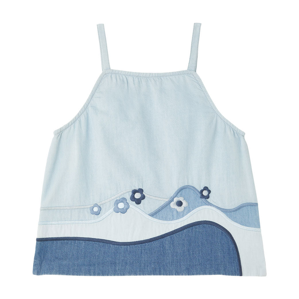 Stella McCartney Blue Sleeveless Landscape Patches Chambray Top