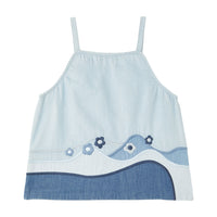 Stella McCartney Blue Sleeveless Landscape Patches Chambray Top