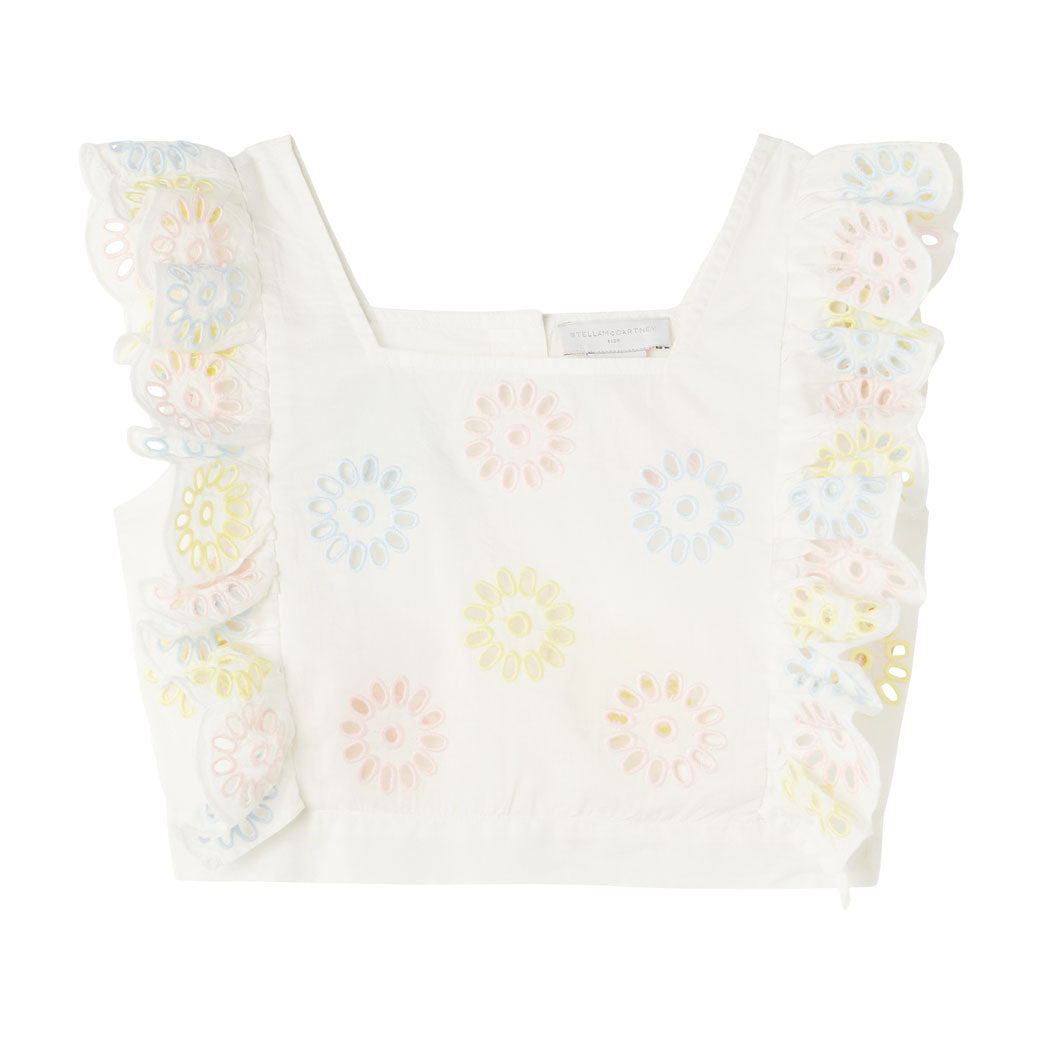 Stella McCartney White Multicolor Flowers Embro Crop Top