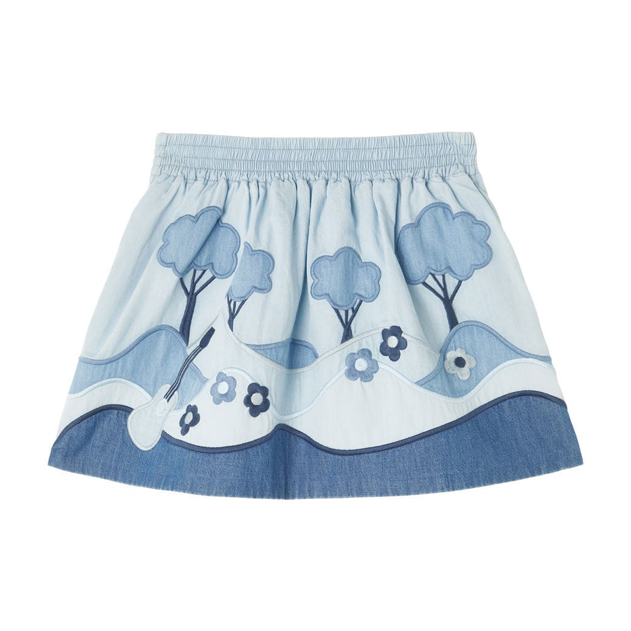 Stella McCartney Blue Chambray Landscape Patches Skirt