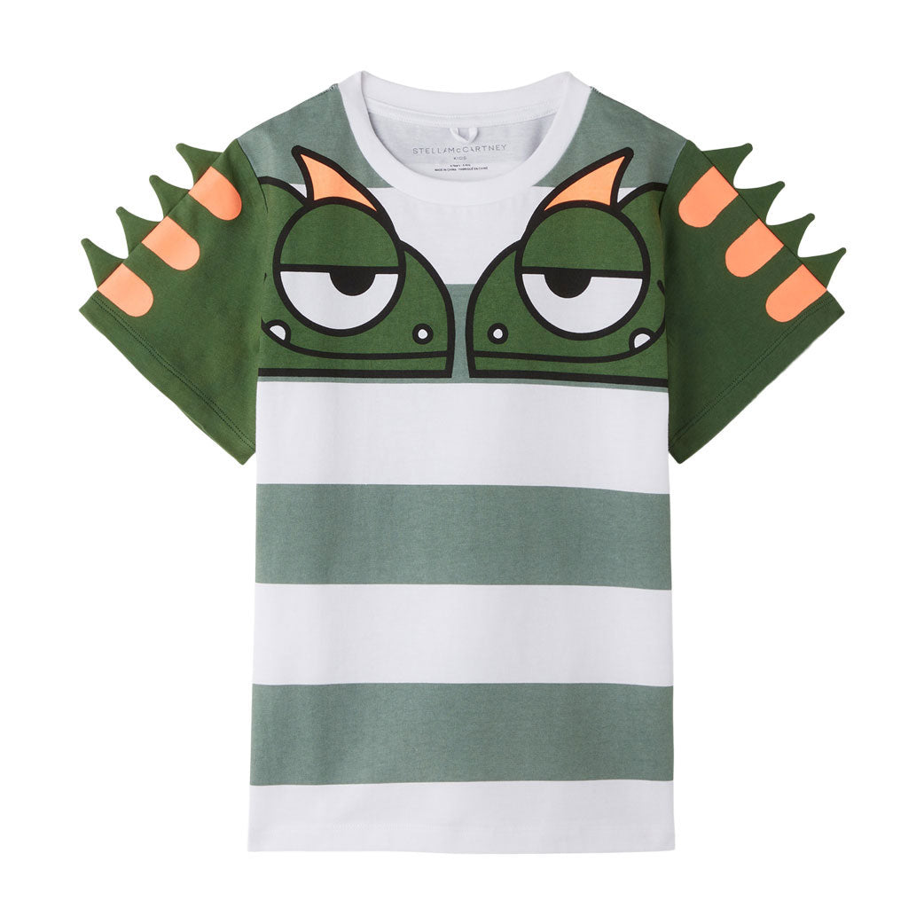 Stella McCartney White Double Gecko Print Ss Striped Tee