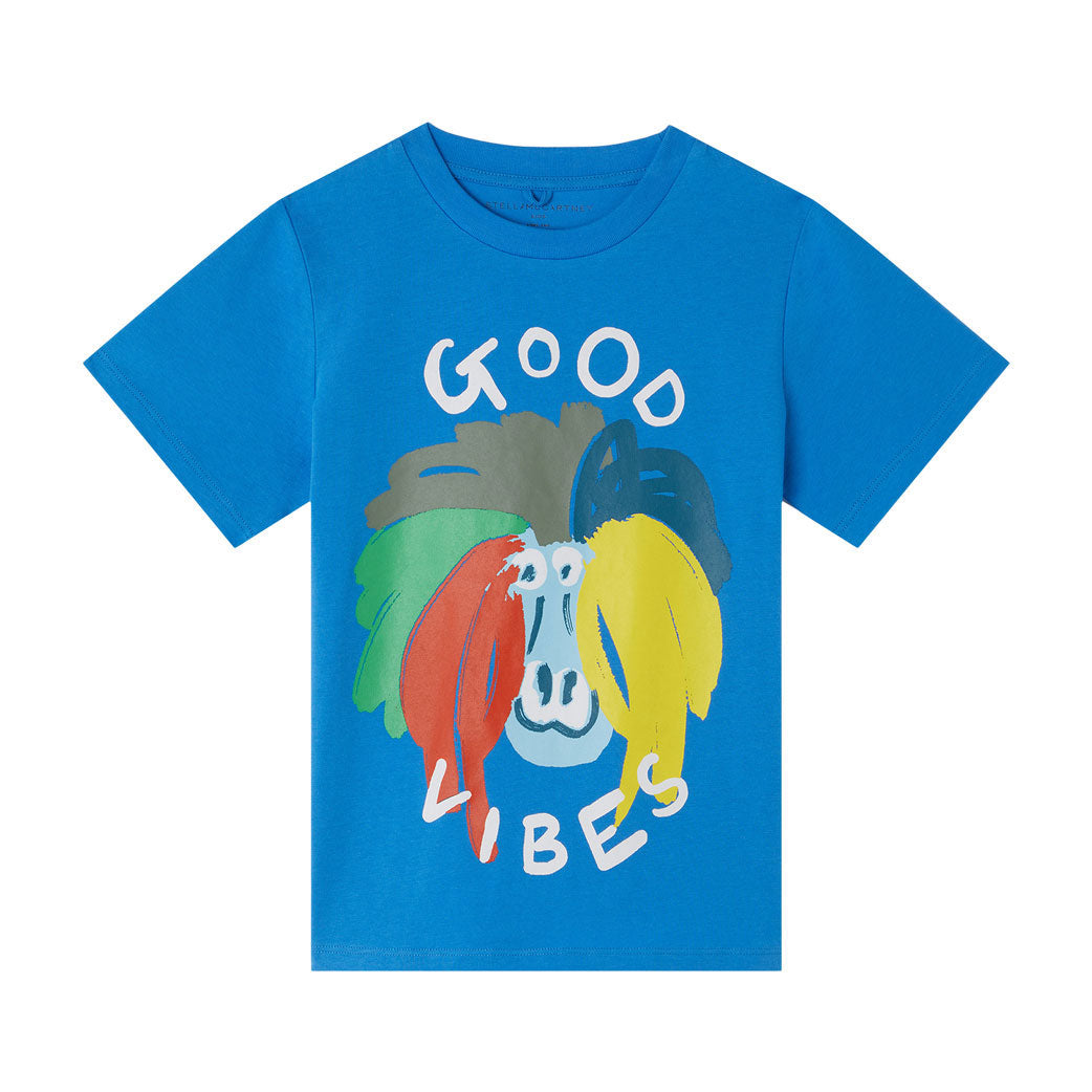 Stella McCartney Blue Good Vibes Monkey Print Tee