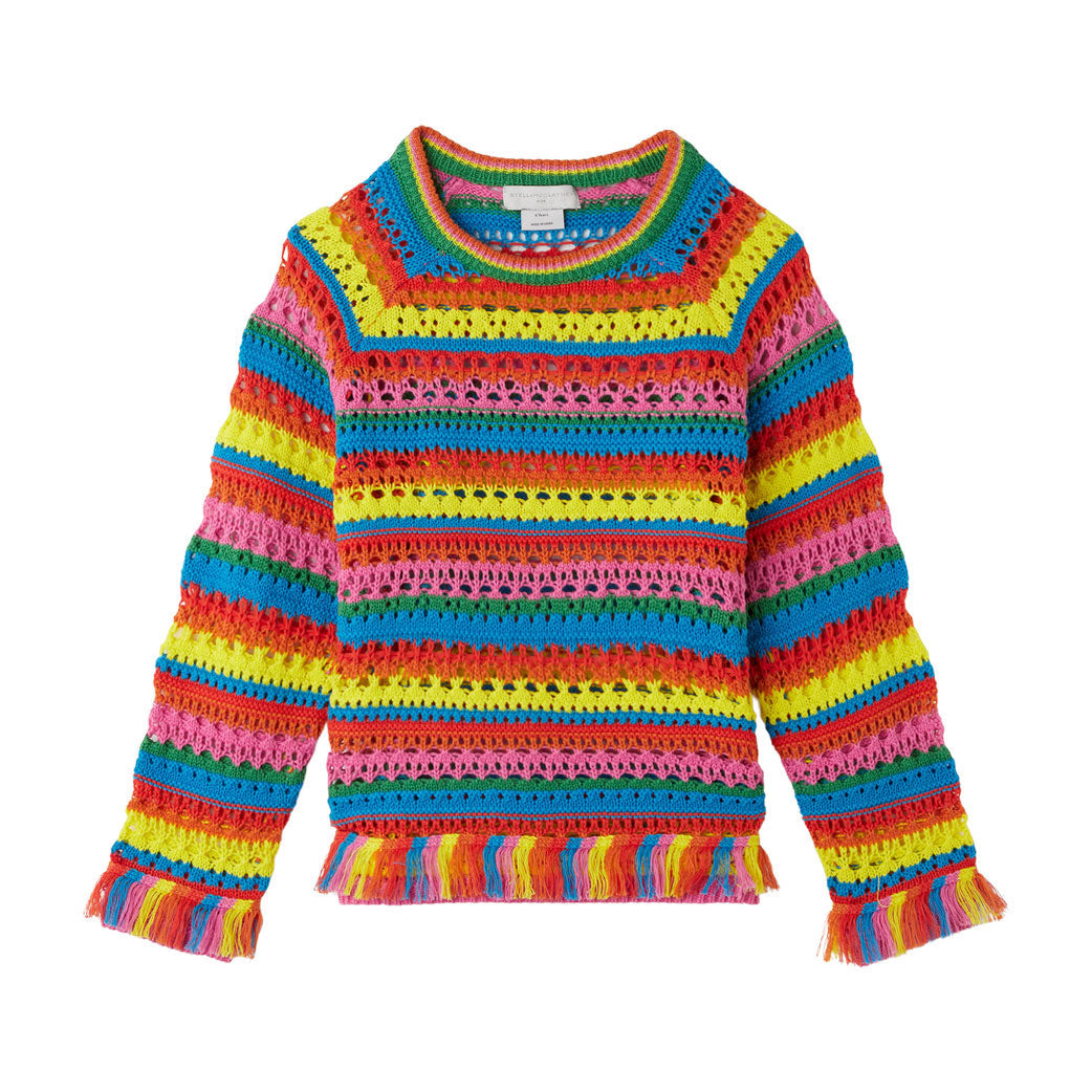 Stella McCartney Red Rainbow Striped Crochet Sweater