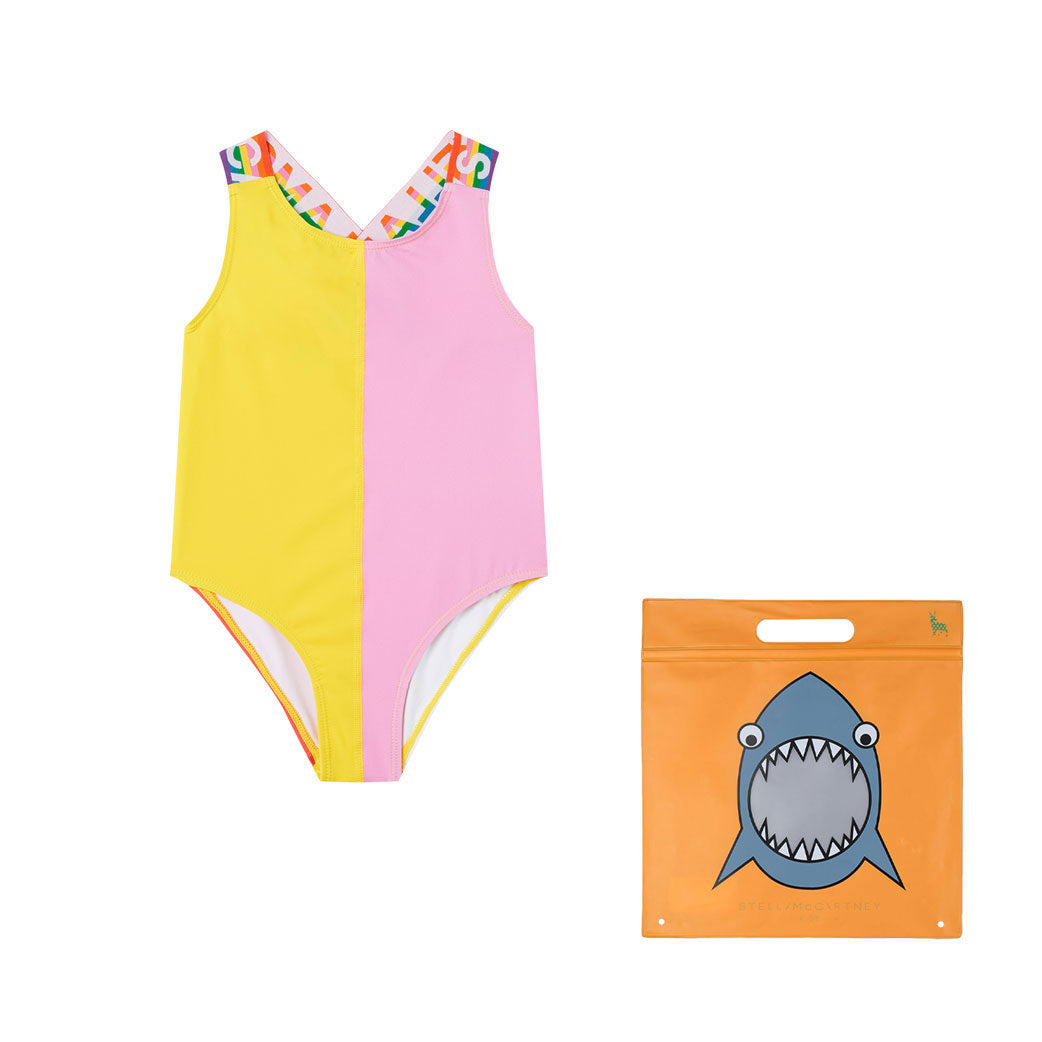 Stella McCartney Red Color Block Logo Swimsuit