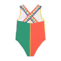 Stella McCartney Red Color Block Logo Swimsuit