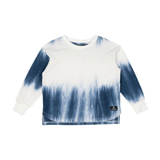 Rock Your Baby Cream Navy Yie Dye Long Sleeve Boxy Tee