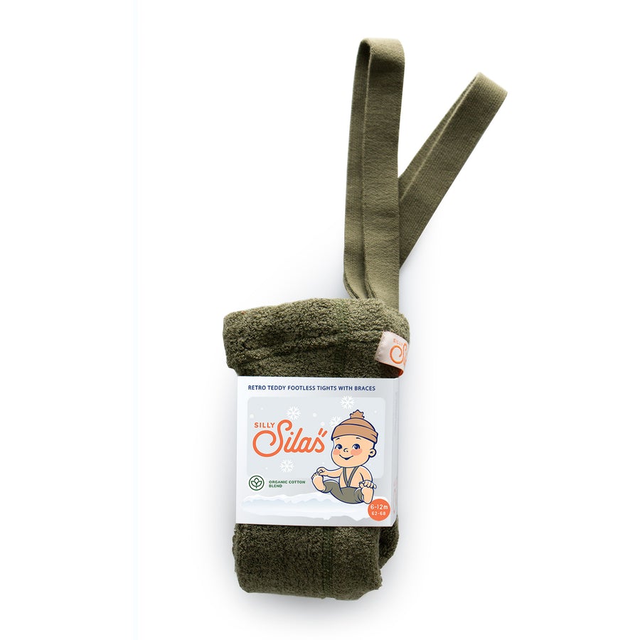 Silly Silas Olive Teddy Warmy Footless Cotton Tights