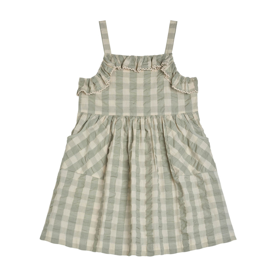 Little Cotton Clothes Seagrass Seersucker Gingham Thalia Pinafore