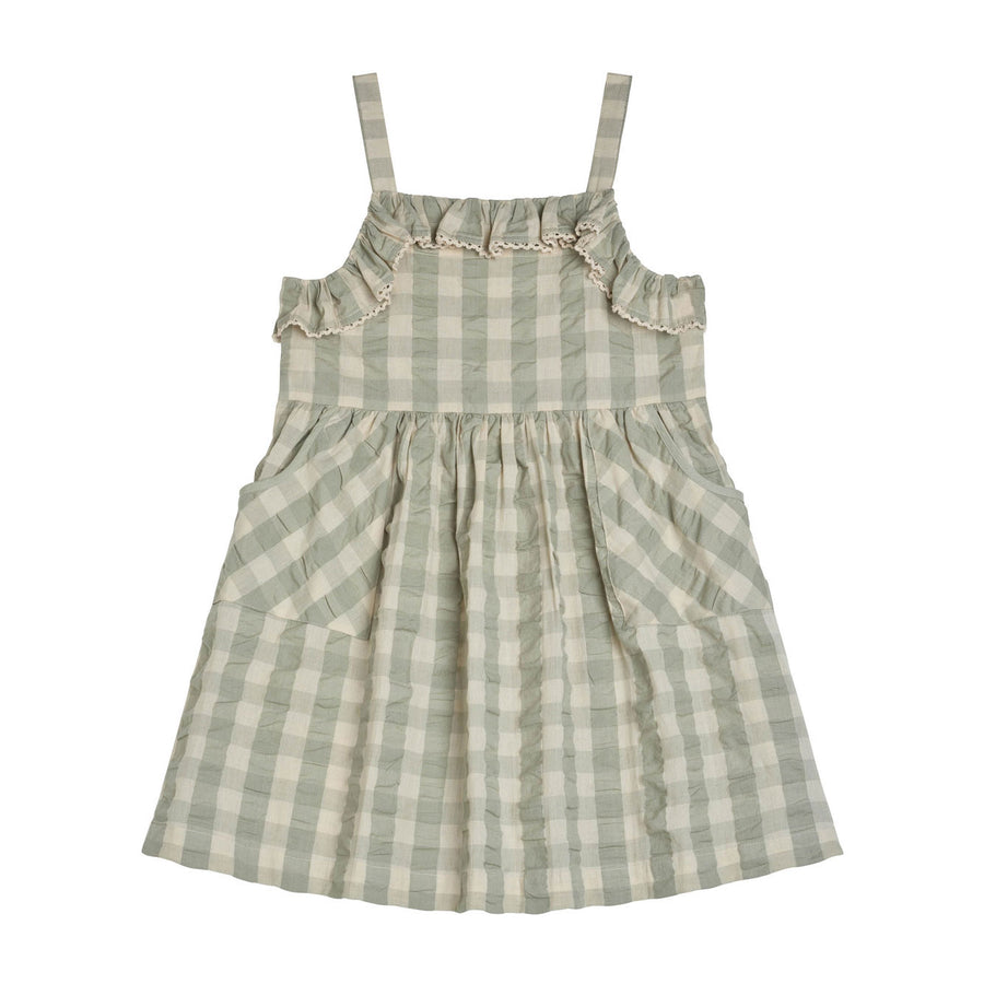 Little Cotton Clothes Seagrass Seersucker Gingham Thalia Pinafore