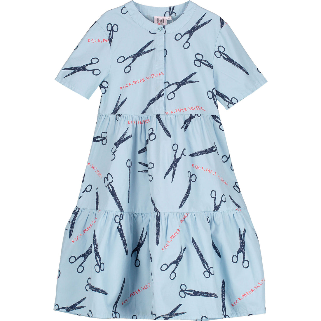 Beau Loves Sky Blue Rock Paper Scissors Tiered Dress