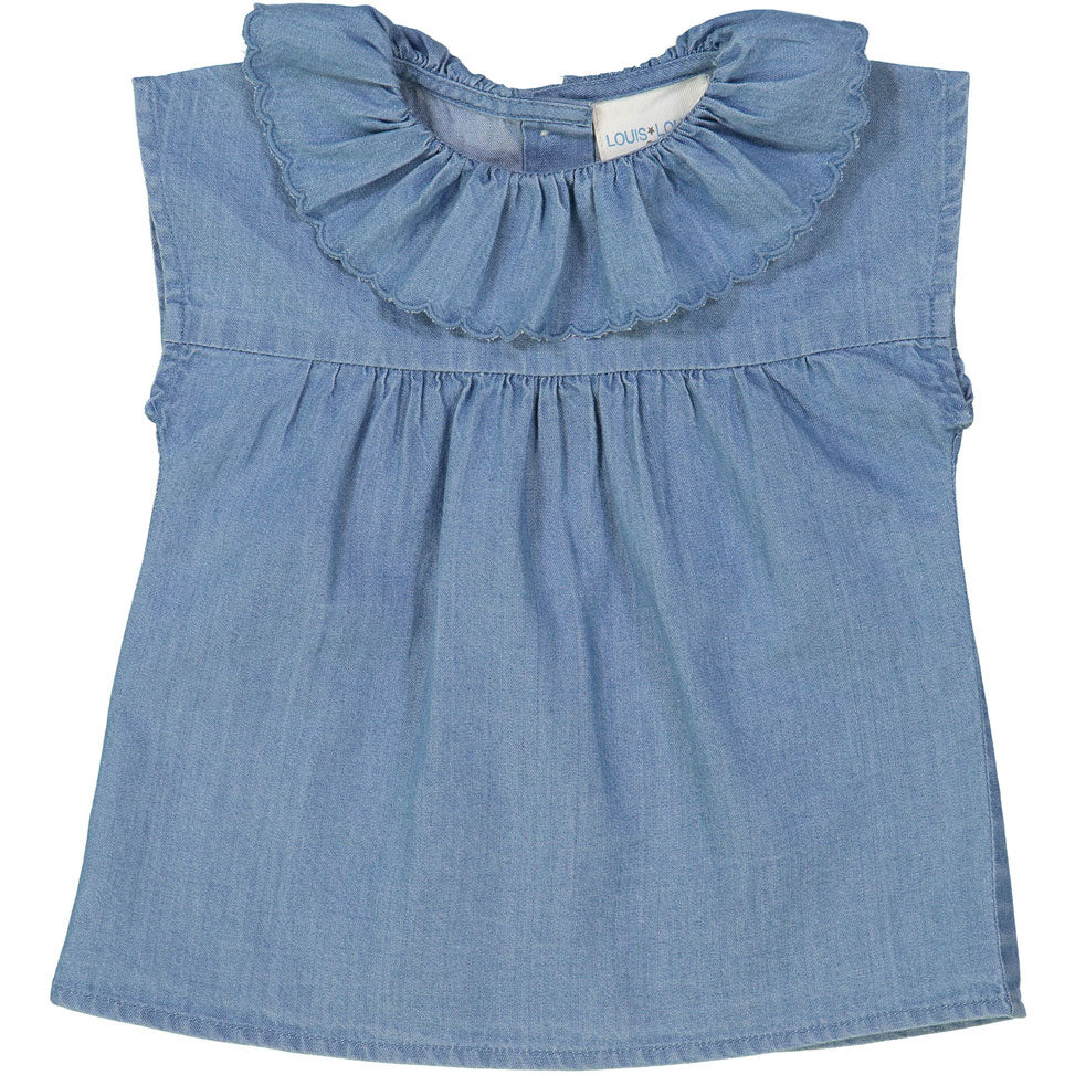 Louis Louise Chambray Baby Ruffle Collar Blouse