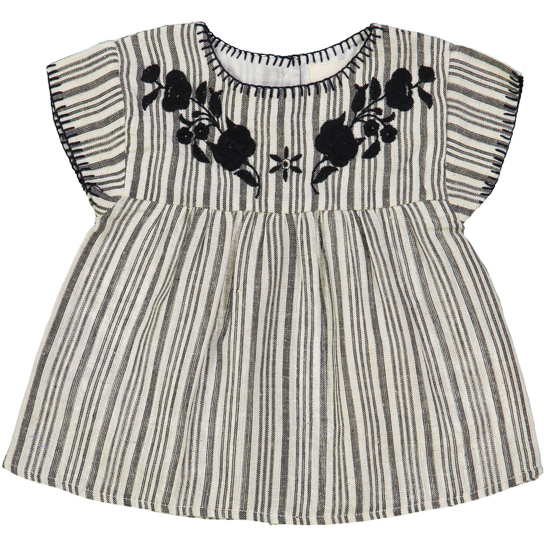 Louis Louise Black/White Stripe Embroidered Baby Blouse