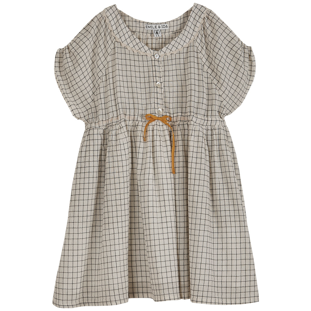 Emile et Ida Taupe Carreaux Drawstring Dress