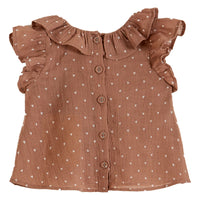 Emile et Ida Terracotta Heart Print Smocked Baby Blouse