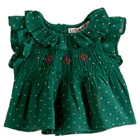 Emile et Ida Green Heart Print Smocked Baby Blouse
