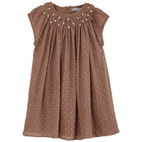 Emile et Ida Terracotta Heart Print Smocked Dress
