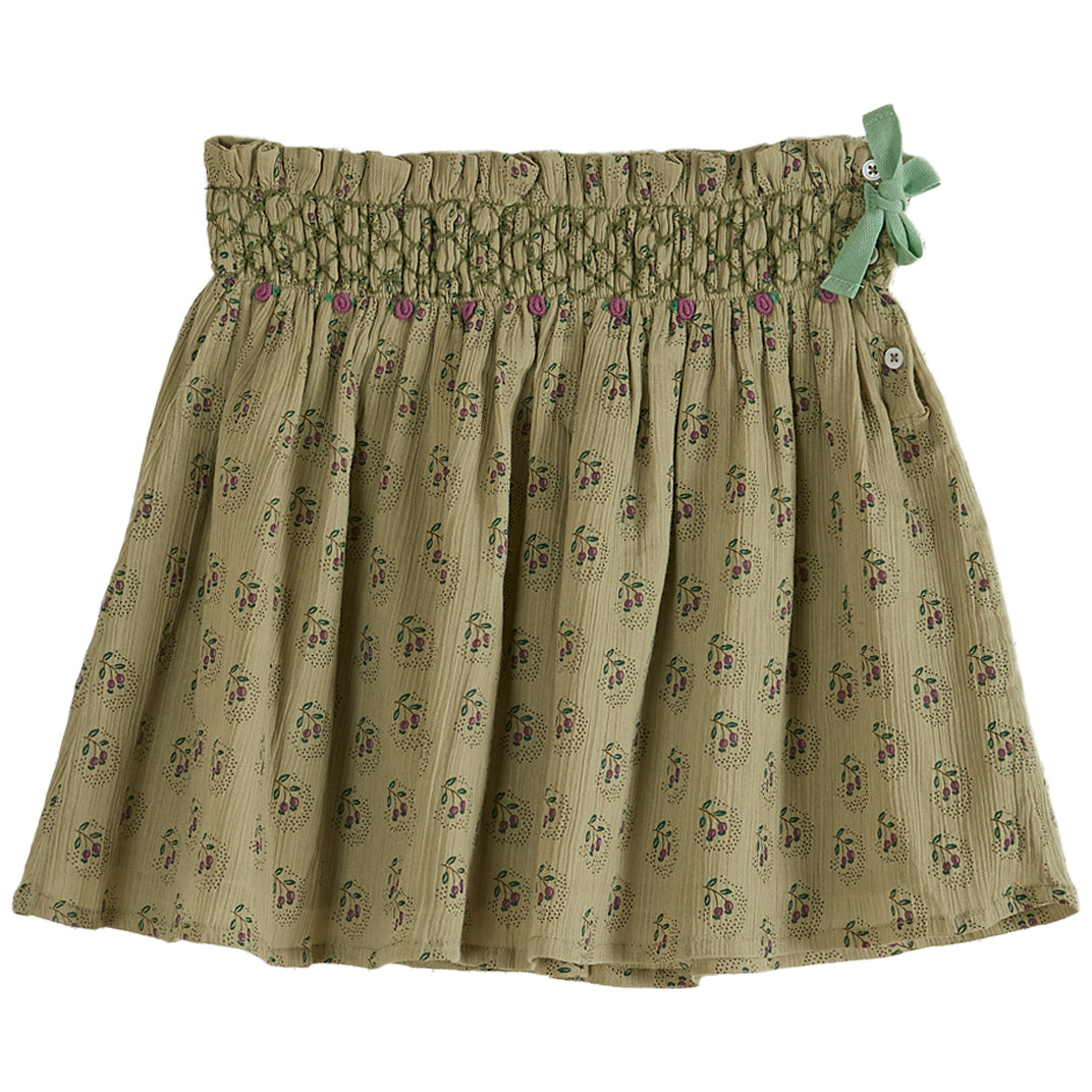 Emile et Ida Olive Floral Smocked Skirt