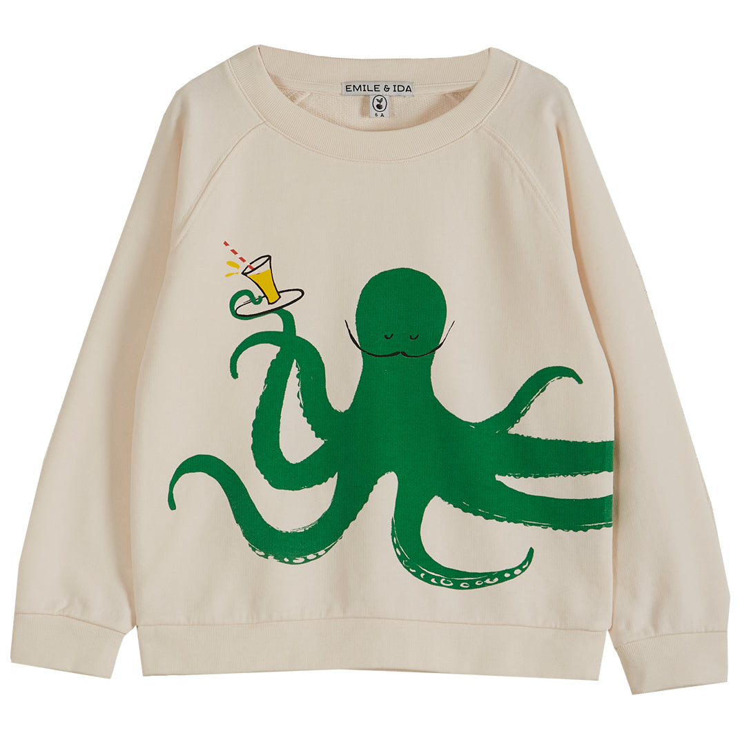 Emile et Ida Ecru Octopus  Sweatshirt