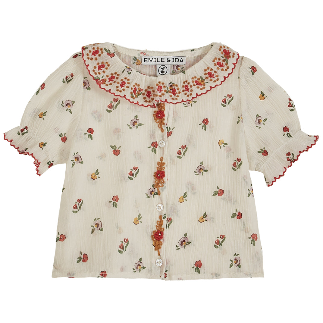 Emile et Ida Ecru Poppy Embroiderd Collar Blouse