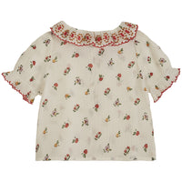 Emile et Ida Ecru Poppy Embroiderd Collar Blouse