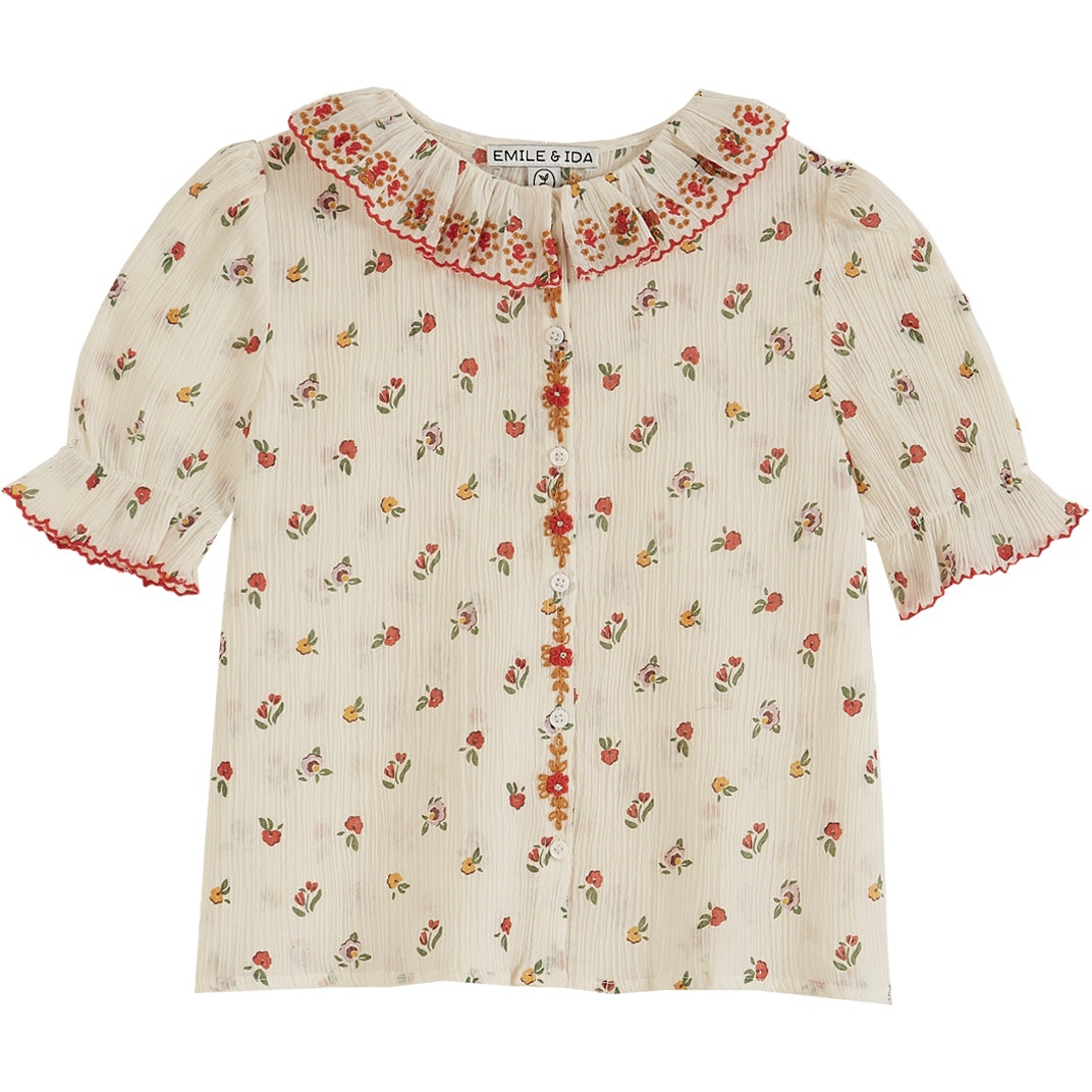 Emile et Ida Ecru Poppy Embroiderd Collar Blouse